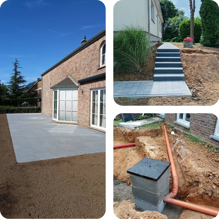 Aménagement extérieur, jardin, escaliers, maçonnerie, pavage, sols, terrasse, terrassement, élagage, abattage