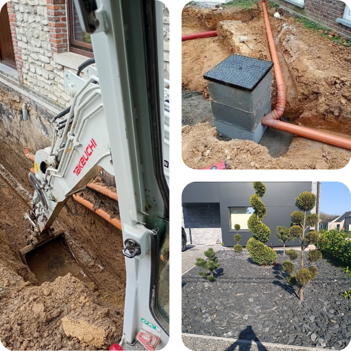Massif, étang, drainage, égouttage, jardin, sol