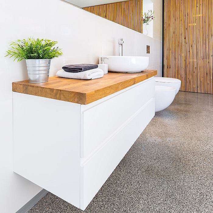 Mobiliers de salle de bain, tiroir, baignoire, douche