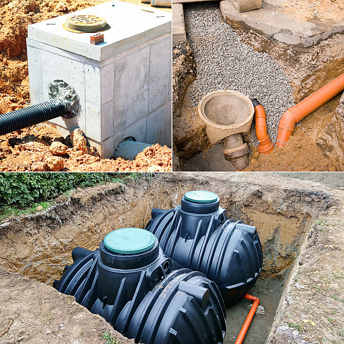 Nouvelle construction, bloc de construction, maison, habitation, eaux usées