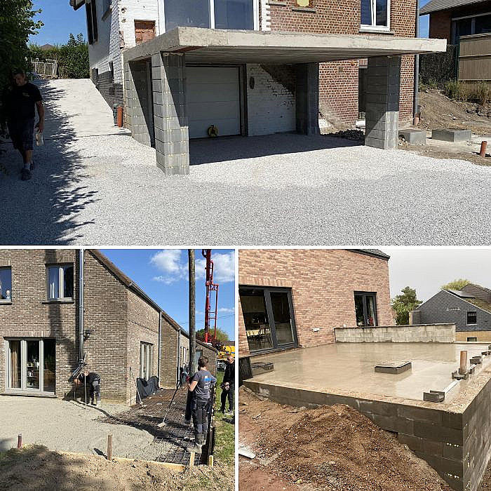 construction générale, construction de bâtiments publics, construction de bâtiments agricoles, construction de carport, chape, construction extension ou annexe, égouttage, nivellement