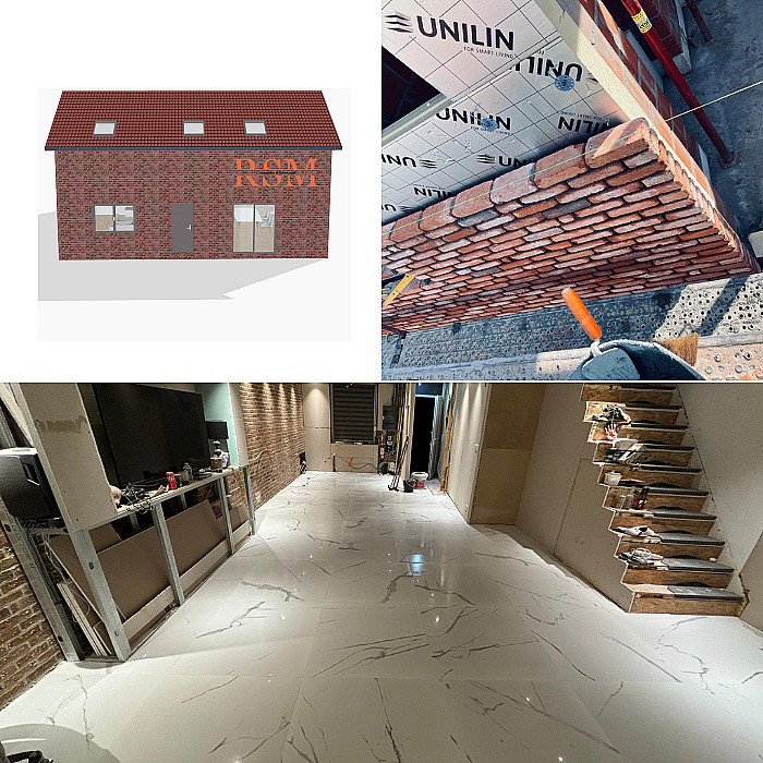 Annexe, extension, bloc en béton, murs, sols, fondation, égouttage, drainage, terrassement